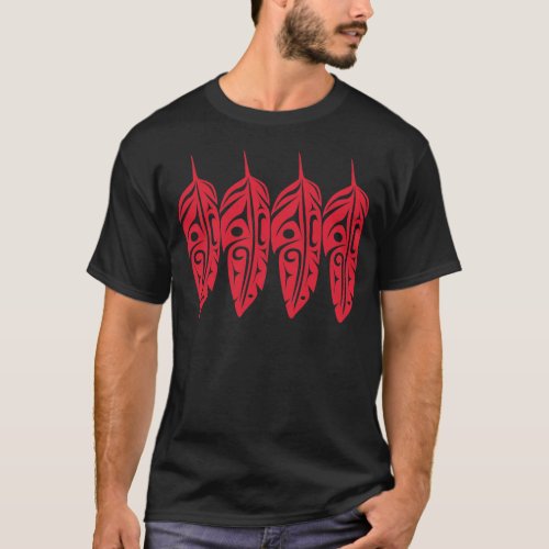 Four Red Eagle Feathers T_Shirt