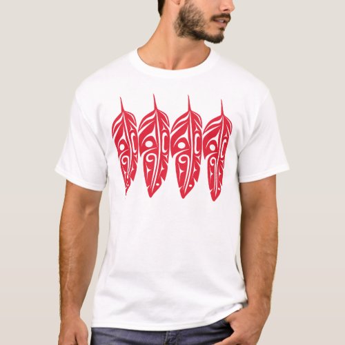 Four Red Eagle Feathers T_Shirt