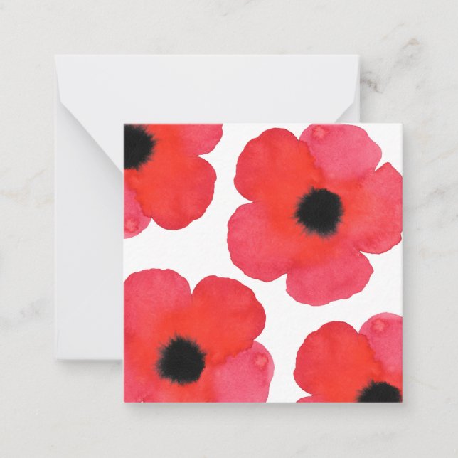 Four Red Poppies Note Card (Front)