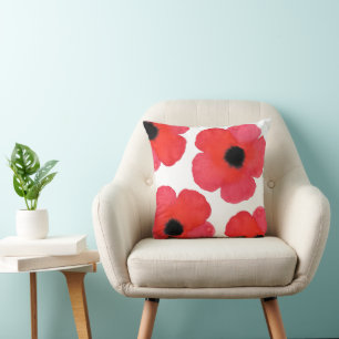 Four Red Poppies Throw Pillow