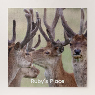 Four Red Stags Wildlife Photo Personalized Jigsaw Puzzle