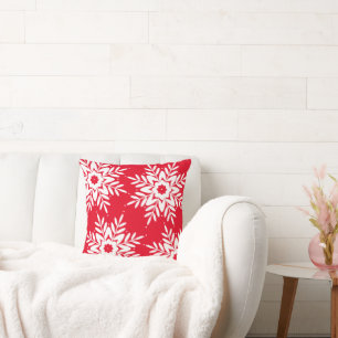 Four Red White Snowflakes Throw Pillow