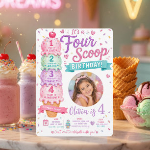 Four Scoop Birthday Invitation with Photo