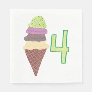 Four Scoops of Ice Cream Birthday Napkins Age 4
