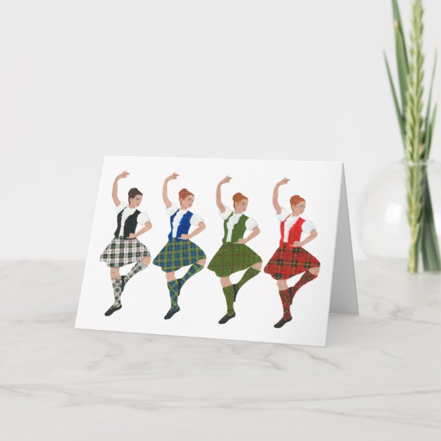 Four Scottish Highland Dancers Card (Front)