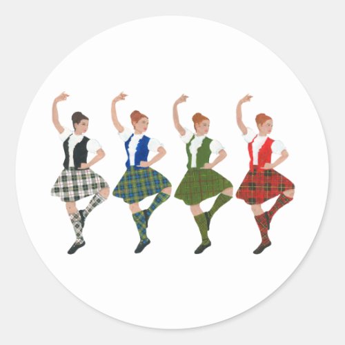 Four Scottish Highland Dancers Classic Round Sticker
