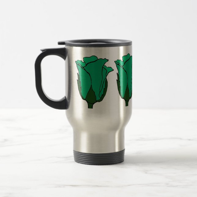 Four Sea Green Roses Travel Mug (Left)