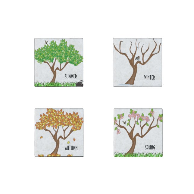 Four Season Trees Stone Magnet (Front)