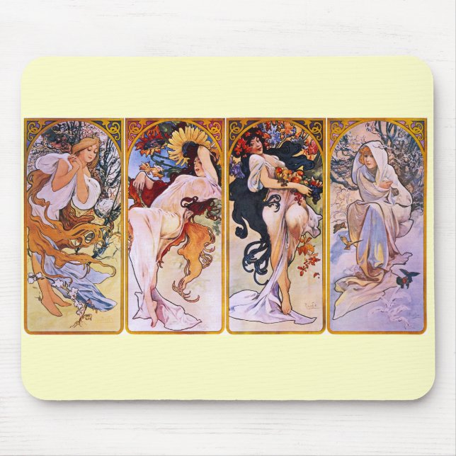 Four Seasons Alfons Mucha Mouse Pad (Front)