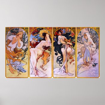 Four Seasons Alfons Mucha Poster by ellesgreetings at Zazzle