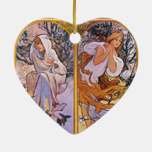 Four Seasons by Alfons Mucha Art Deco Nouveau Ceramic Ornament