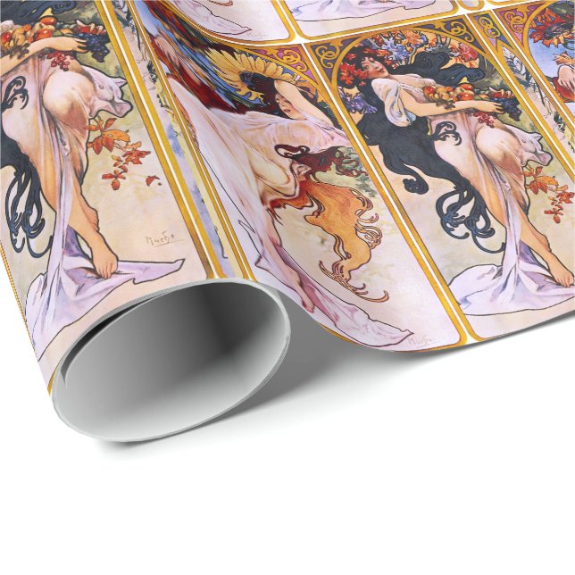 Four Seasons by Alfons Mucha Art Deco Nouveau Wrapping Paper (Roll Corner)