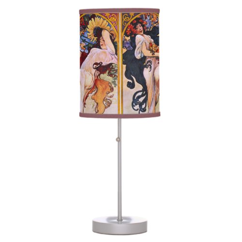 Four Seasons by Alfons Mucha circa 1895 Table Lamp