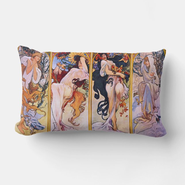 Four Seasons by Alphonse Mucha 1895 Lumbar Pillow (Front)