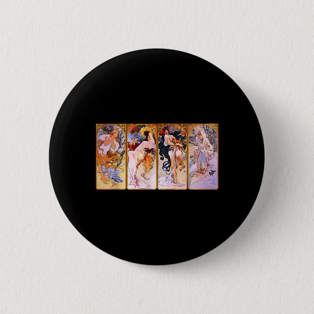 Four Seasons by Mucha Art Nouveau Button (Front)