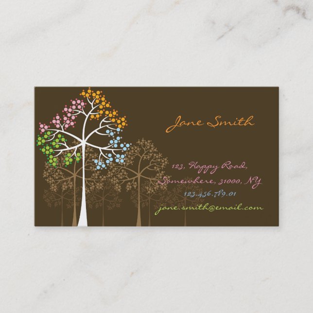 Four Seasons Colorful Dotted Tree Modern Nature Business Card (Front)