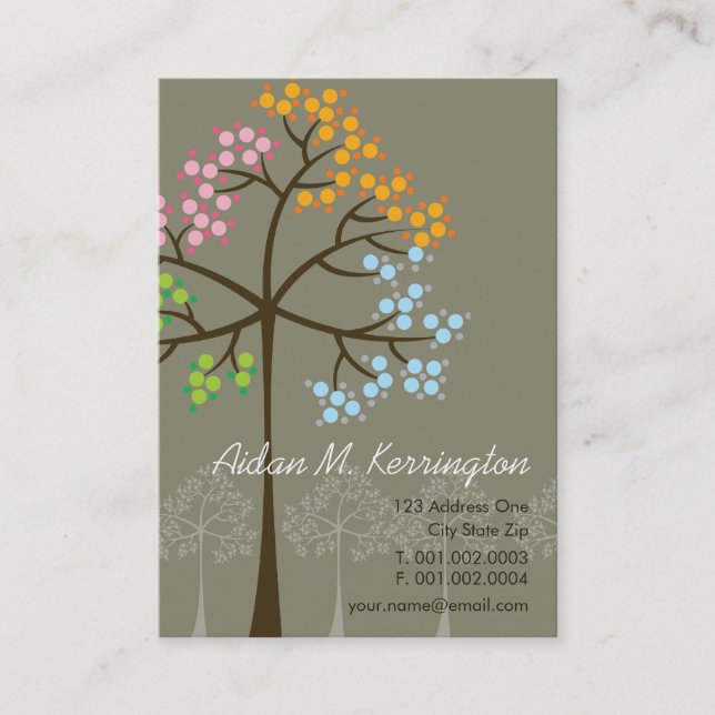 Four Seasons Colorful Dotted Tree Modern Nature Business Card (Front)