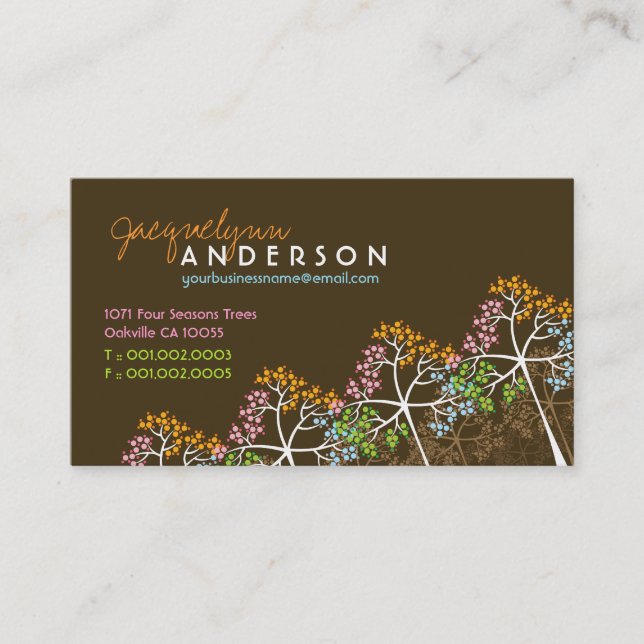 Four Seasons Colorful Dotted Tree Modern Nature Business Card (Front)