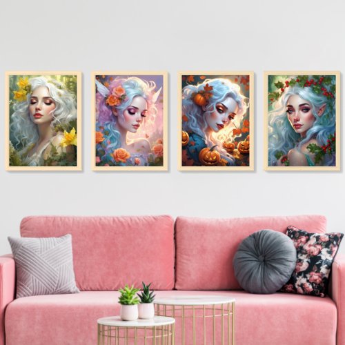 Four Seasons Fairies Fantasy Fine Art Poster Wall Art Sets