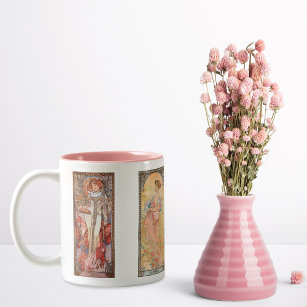Four Seasons Illustrations Alphonse Mucha Two-Tone Coffee Mug