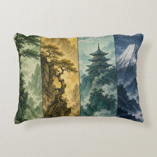 Four Seasons Mountain | Japanese Ink Landscape Accent Pillow