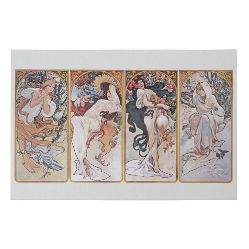 Four Seasons Mucha Faux Canvas Print