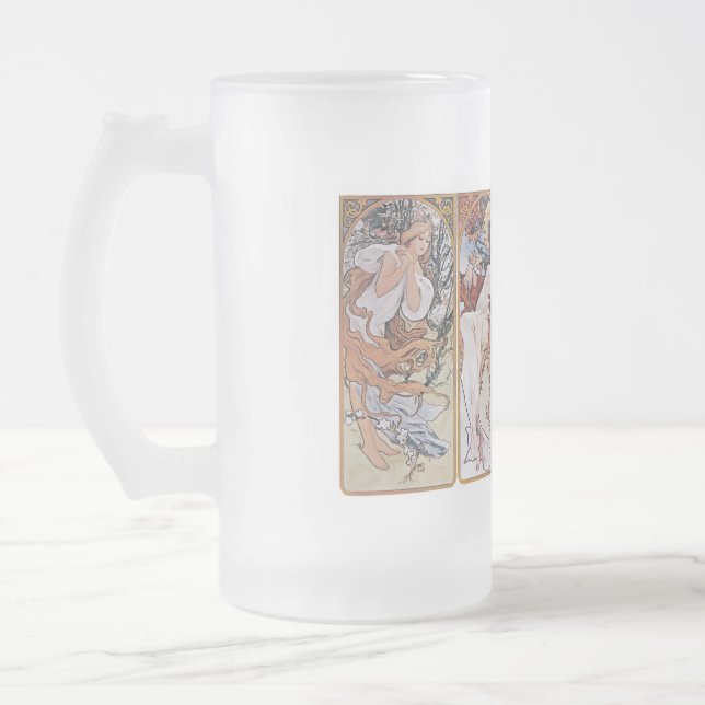 Four Seasons, Mucha Frosted Glass Beer Mug (Left)
