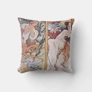 Four Seasons, Mucha Throw Pillow