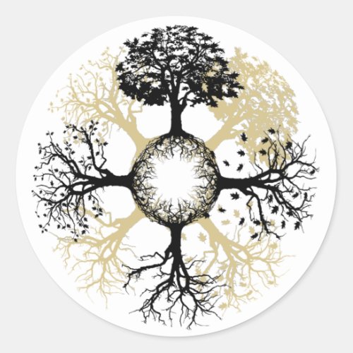 Four Seasons of a Tree Classic Round Sticker