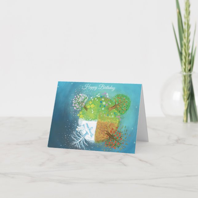 Four Seasons on Earth Birthday Card (Front)