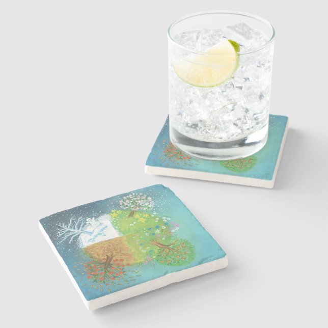Four Seasons on Earth  Stone Coaster (Side)