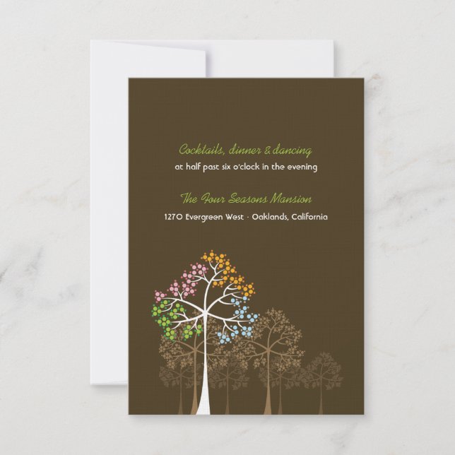 Four Seasons Trees Forest Wedding Reception Card (Front)