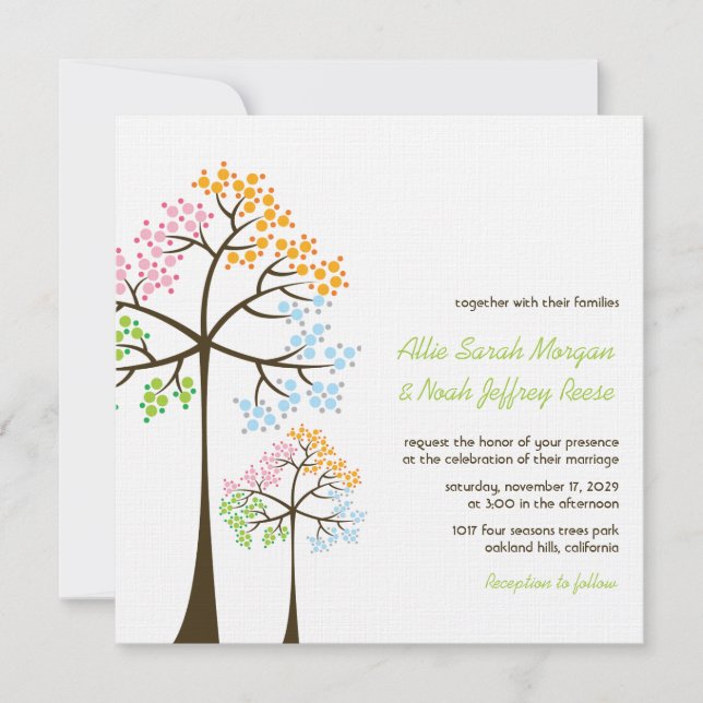Four Seasons Trees Forest Woodland Wedding Invite (Front)