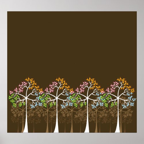 Four Seasons Trees on Brown Poster