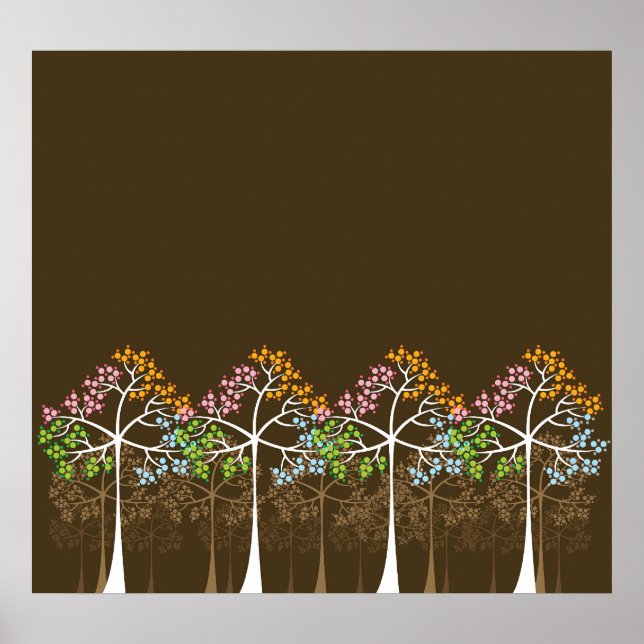 Four Seasons Trees on Brown Poster (Front)