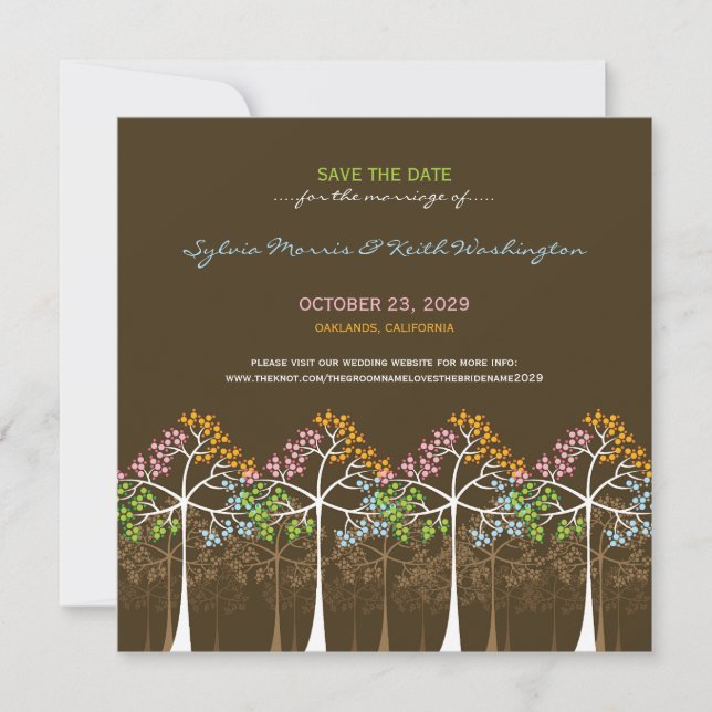 Four Seasons Trees Woodland Wedding Save The Date (Front)