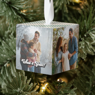 Four Seasons “Year in Review” Retro Family Photo Cube Ornament