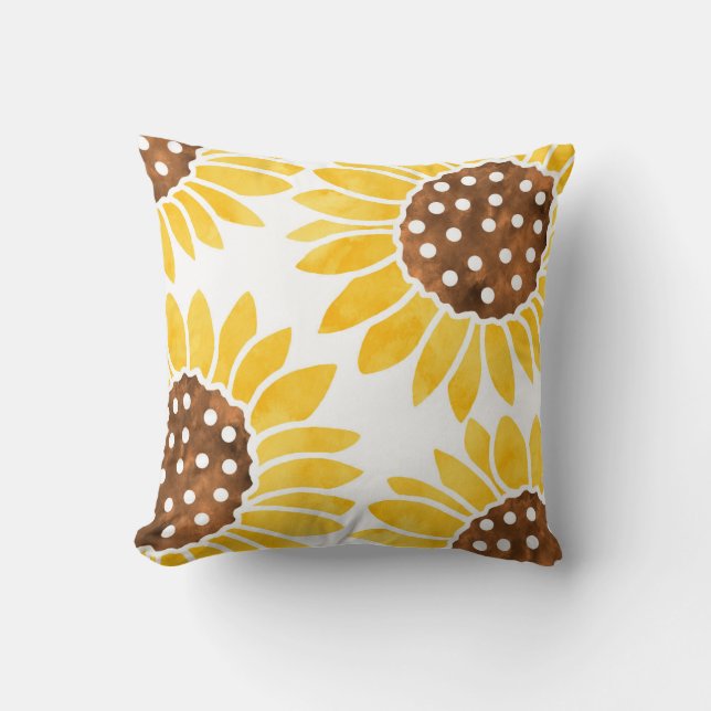 Four Silhouette Watercolor Sunflowers Throw Pillow (Front)