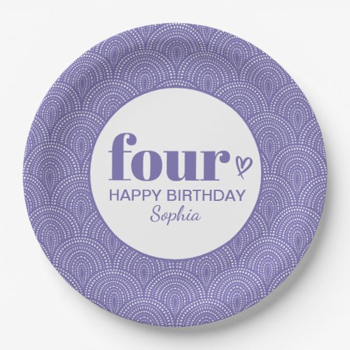 Four Simple Purple 4th Birthday with Name Paper Plates