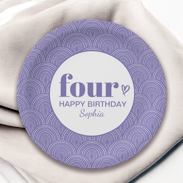 Four Simple Purple 4th Birthday with Name Paper Plates (Creator Uploaded)