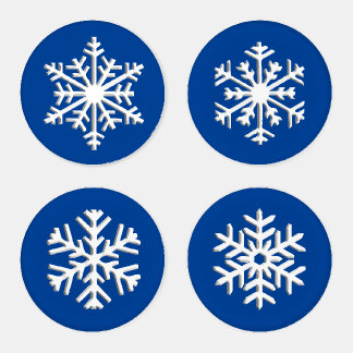 Four Snowflakes on Cobalt Blue Coaster Set