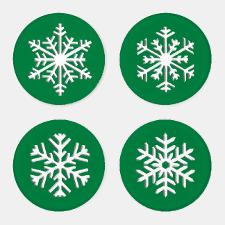 Four Snowflakes on Deep Pine Green Coaster Set