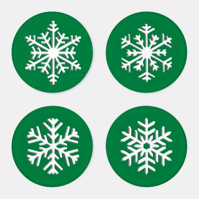 Four Snowflakes on Deep Pine Green Coaster Set (Set)
