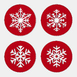 Four Snowflakes on Deep Red Coaster Set