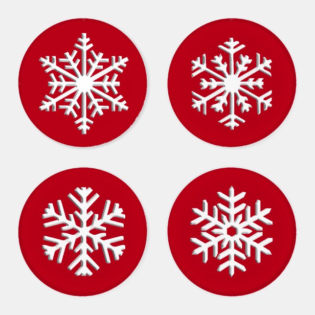 Four Snowflakes on Deep Red Coaster Set (Set)
