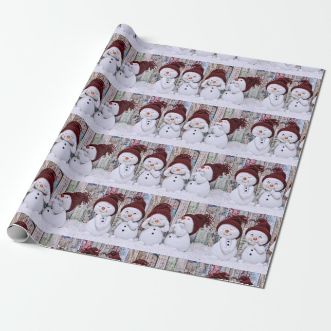 Four Snowmen Wrapping Paper (Unrolled)