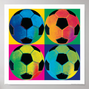 Four Soccer Balls in Different Colors Poster