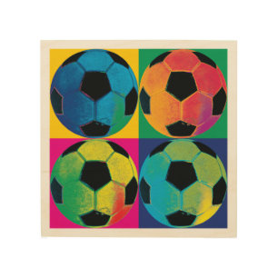 Four Soccer Balls in Different Colors Wood Wall Decor
