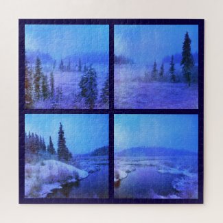 Four Square Photo Collage Midnight Blue Jigsaw Puzzle