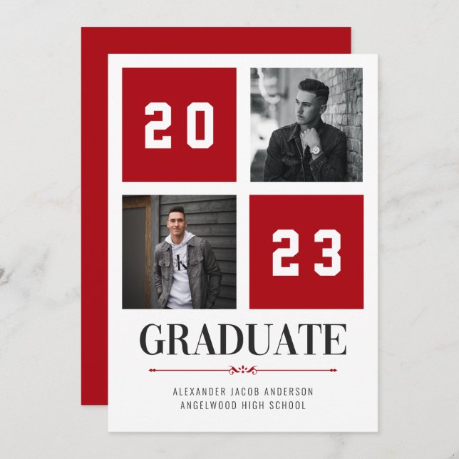 Four Square | Red Photo Graduation Announcement (Front/Back)